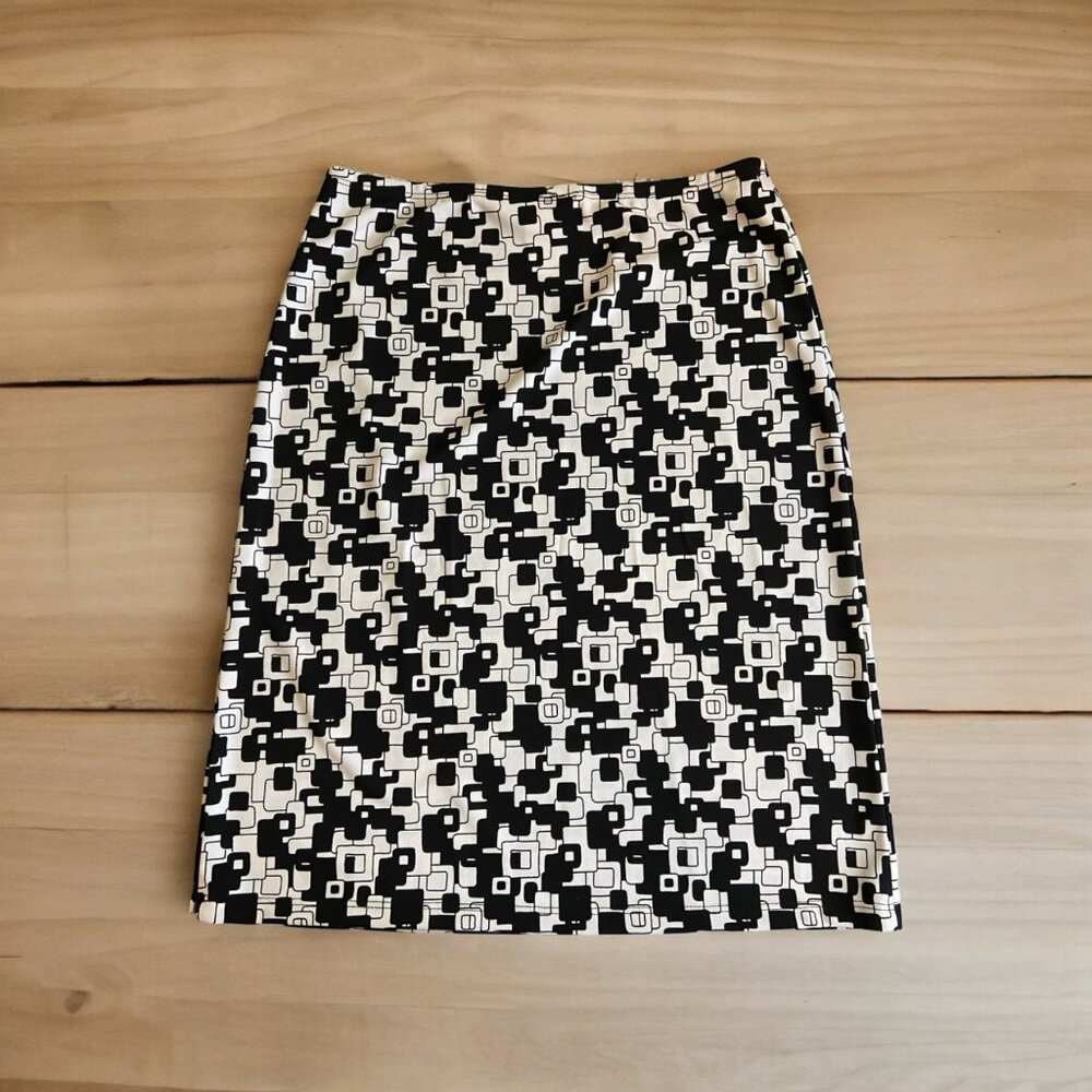 Sassy Womens Mini pencil Skirt Large Black White Geometric Preppy Whimsy Goth